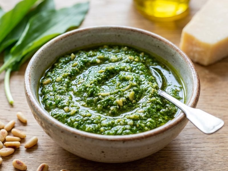 Pesto de leurdă cu muguri de pin și parmezan