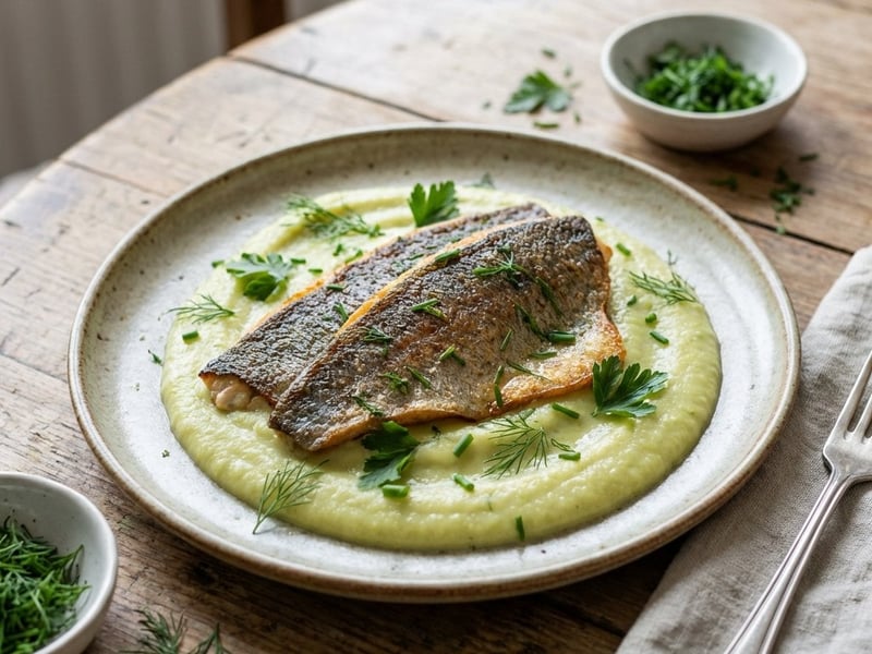 Trout fillets with leek puree