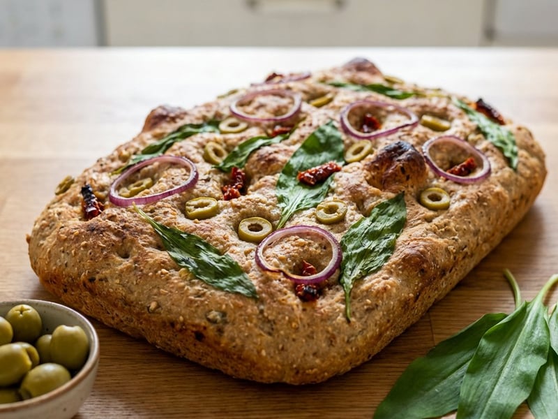 Focaccia integrală cu leurdă | Pufoasă și sănătoasă