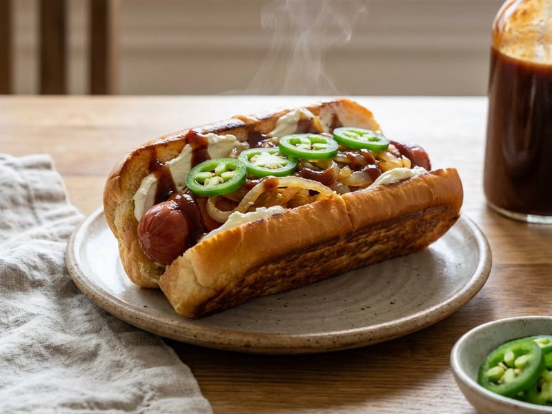 Hot dog Seattle cu cremă de brânză și ceapă caramelizată