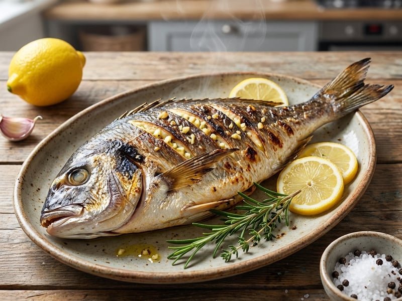 Grilled Sea Bream with Garlic and Lemon