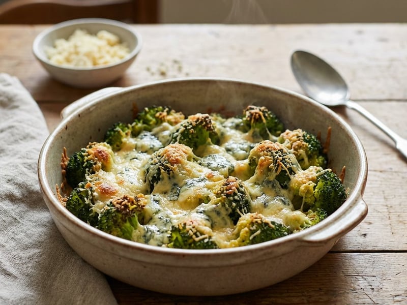 Broccoli la cuptor cu brânză și parmezan