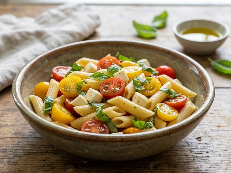 Pasta salad with mozzarella and basil