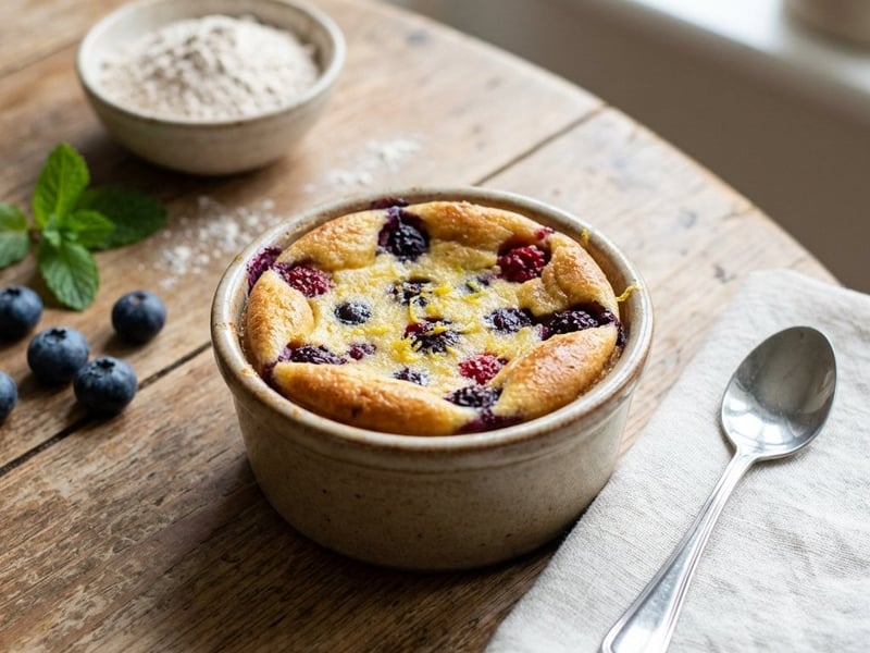 Clafoutis cu fructe de pădure și făină de spelta