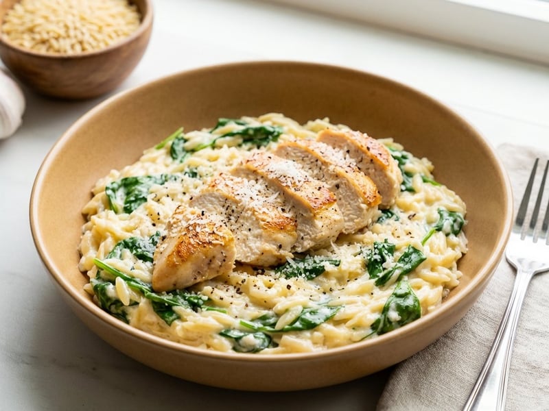 Orzo cremos cu ricotta și pui