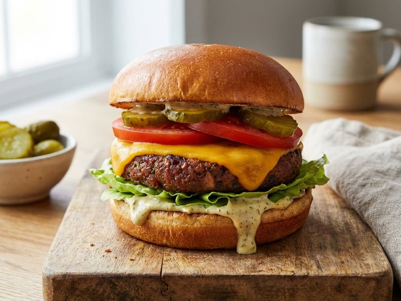 Burger Vegan cu Sos de Muștar și Mărar