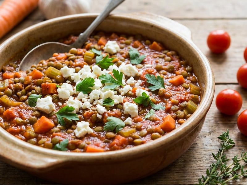 Linte la cuptor cu legume coapte și feta