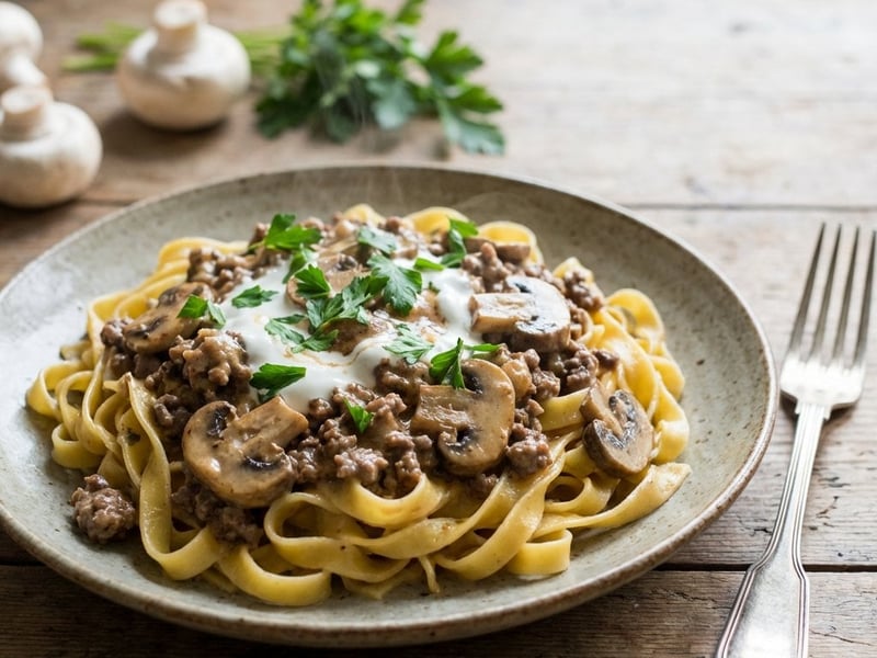 Minced Beef with Mushrooms and Tagliatelle
