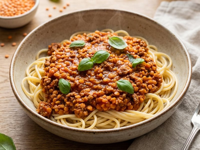 Sos Bolognese Vegan cu Linte Roșie
