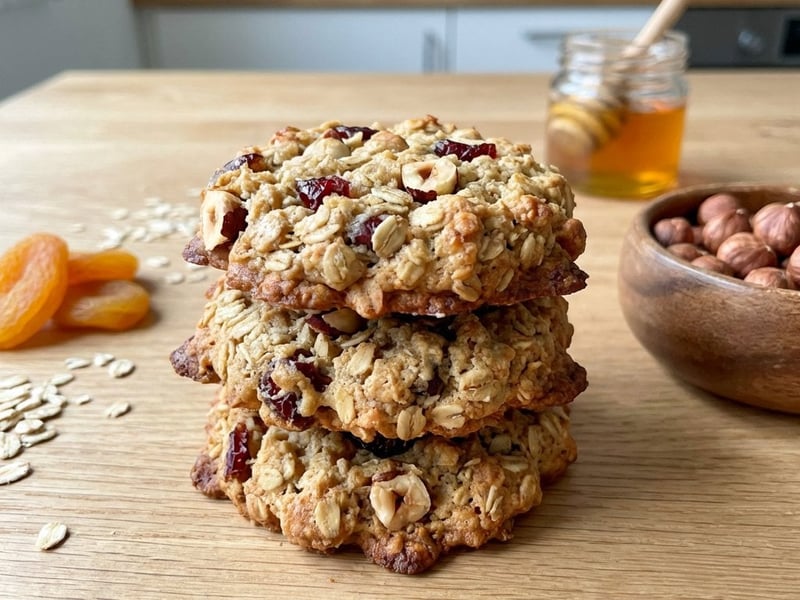 Crispy Oat Cookies with Cranberries and Hazelnuts