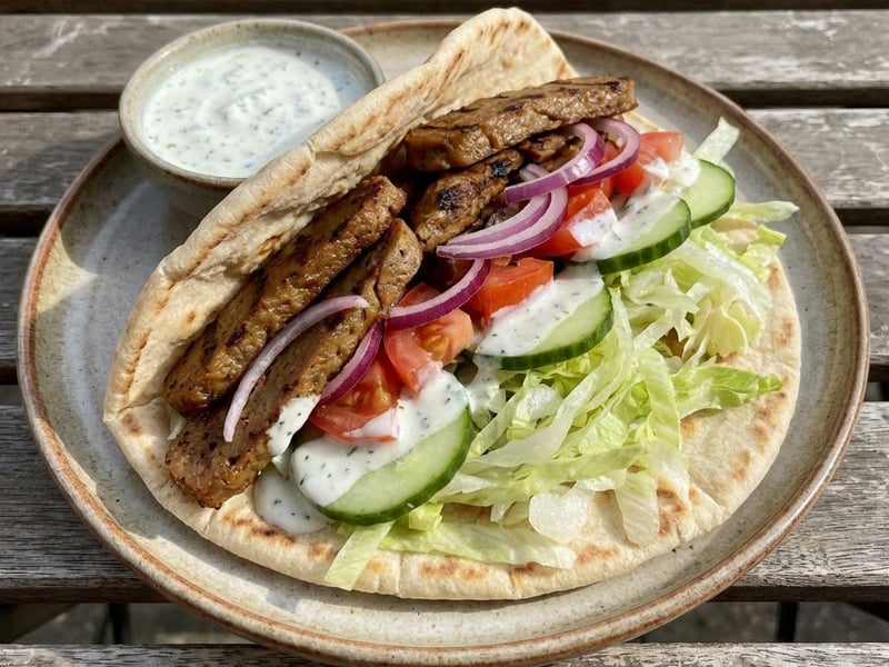 Vegetable Gyros with Seitan and Refreshing Dip