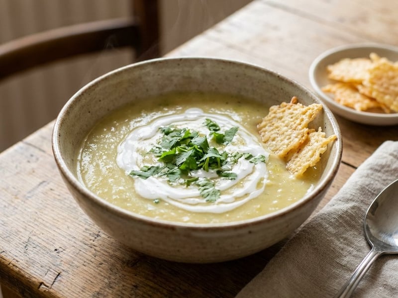 Creamy Leek Soup with Coconut Milk and Parmesan Crisps