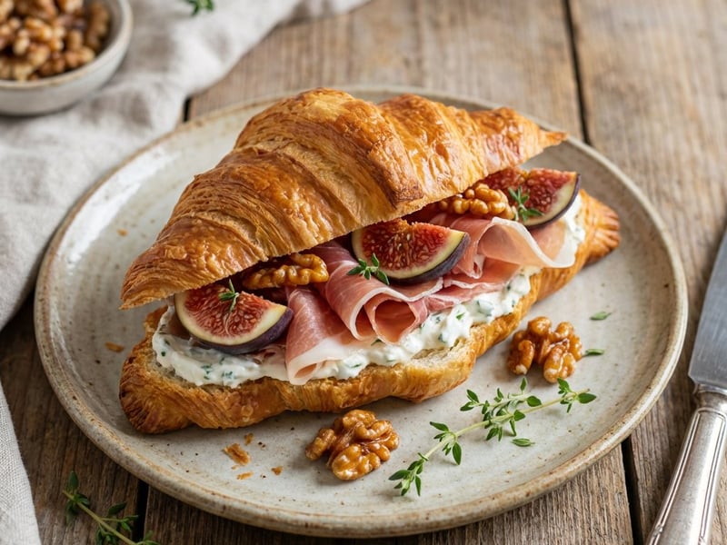 Croissant with cream cheese, prosciutto, and figs