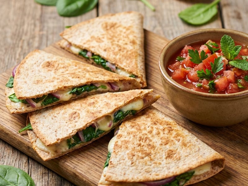 Quesadilla la cuptor cu spanac și mozzarella
