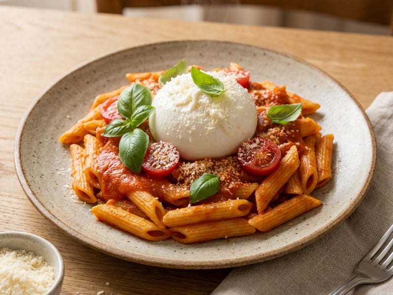 Penne pomodoro proaspete cu burrata