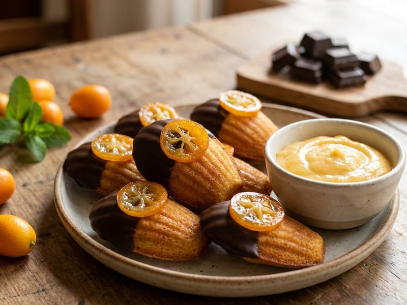 Madlene cu cremă de kumquat și ciocolată neagră