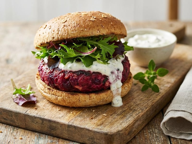 Beetroot Burger with Goat Cheese Dip