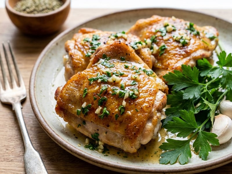 Pulpe de pui la tigaie cu unt și ierburi aromate