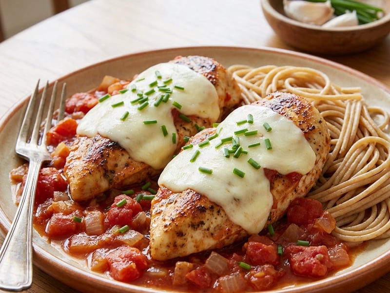 Piept de pui în sos de roșii cu mozzarella