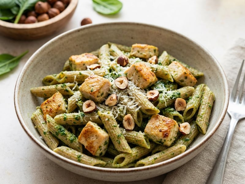 Paste cu pui și pesto de spanac