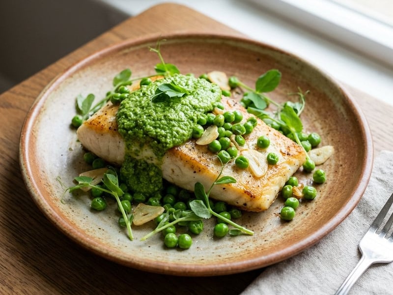 Halibut with Pea Pesto