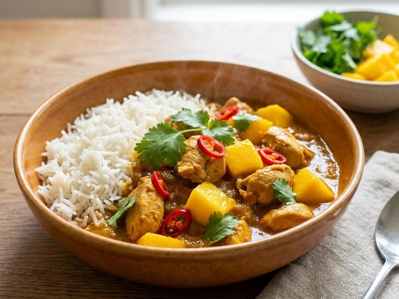 Curry de pui cu mango și orez basmati
