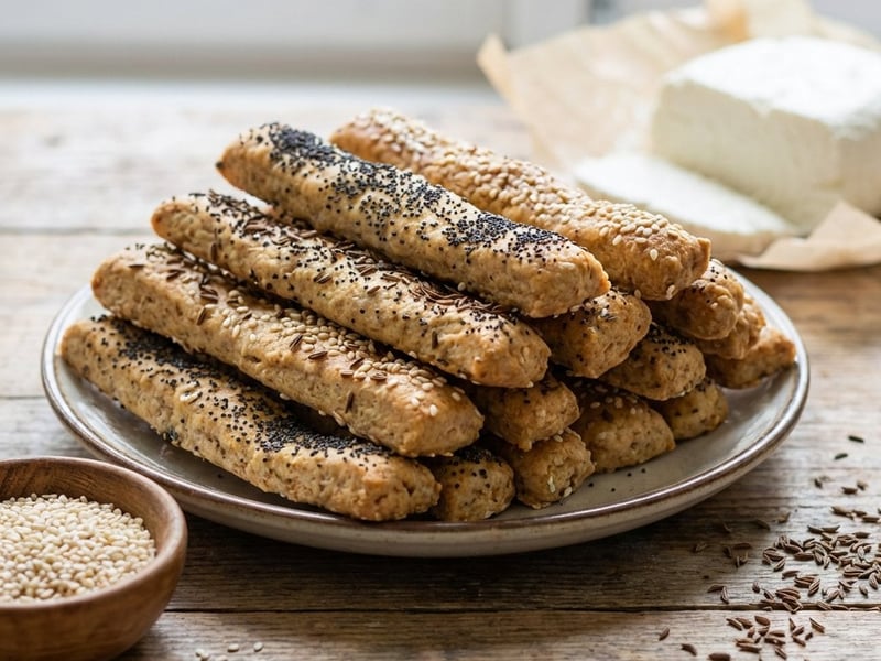 Whole wheat cheese sticks with cottage cheese and seeds