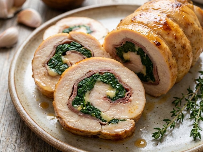 Festive Chicken Roulade with Prosciutto, Parmesan, and Spinach