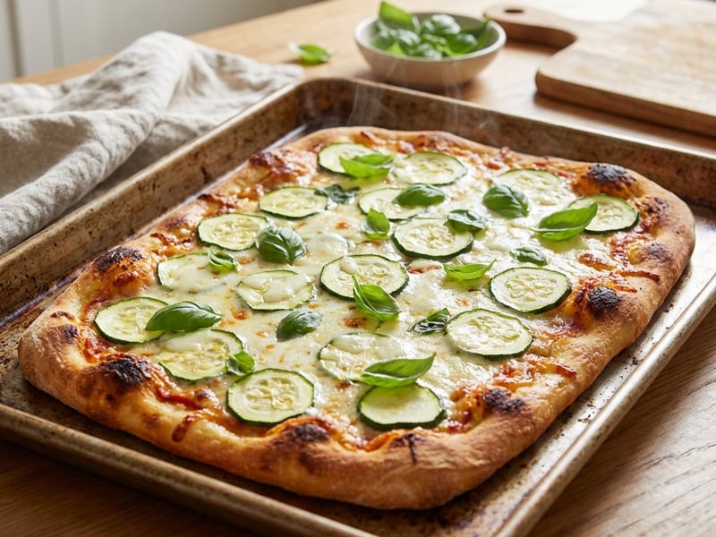 Pizza la tavă cu dovlecel și mozzarella