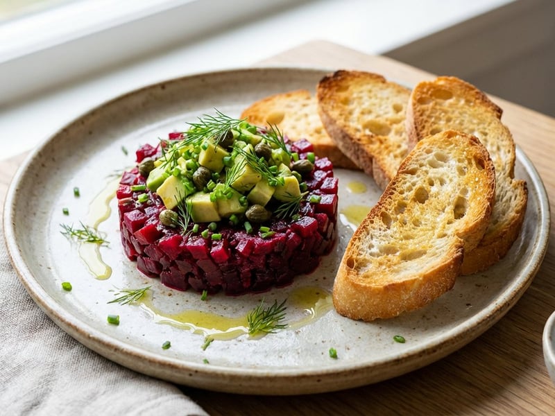 Tartar de sfeclă roșie cu avocado și capere