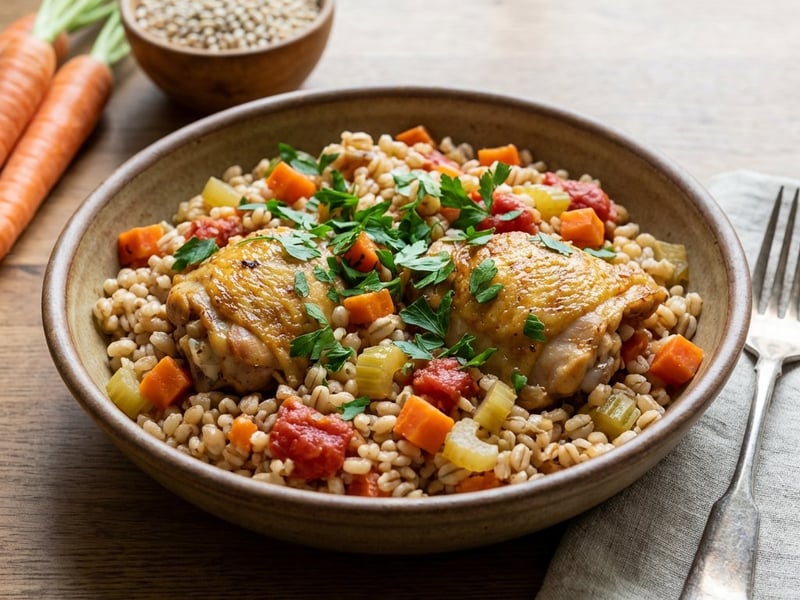 Pilaf de pui cu arpacaș și legume la cuptor