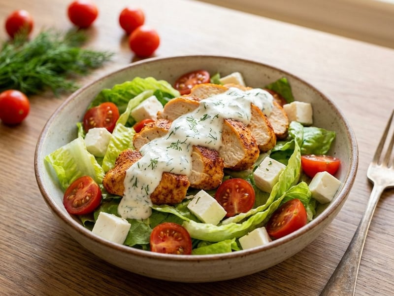 Greek Salad with Chicken and Yogurt Dressing