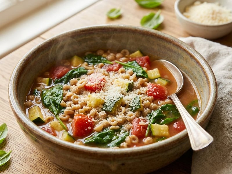 Supă de legume cu paste și parmezan