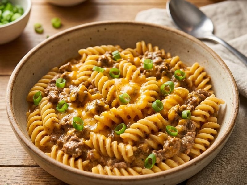 Taco Pasta with Beef and Cheddar
