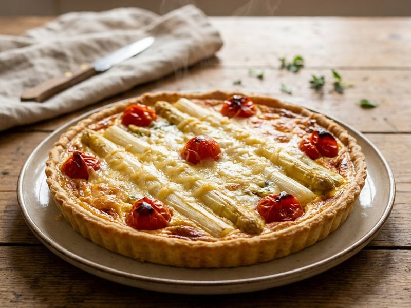 Tartă cu sparanghel alb și brânză Gruyère