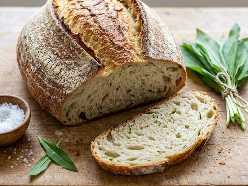 Sourdough Bread with Fresh Wild Garlic
