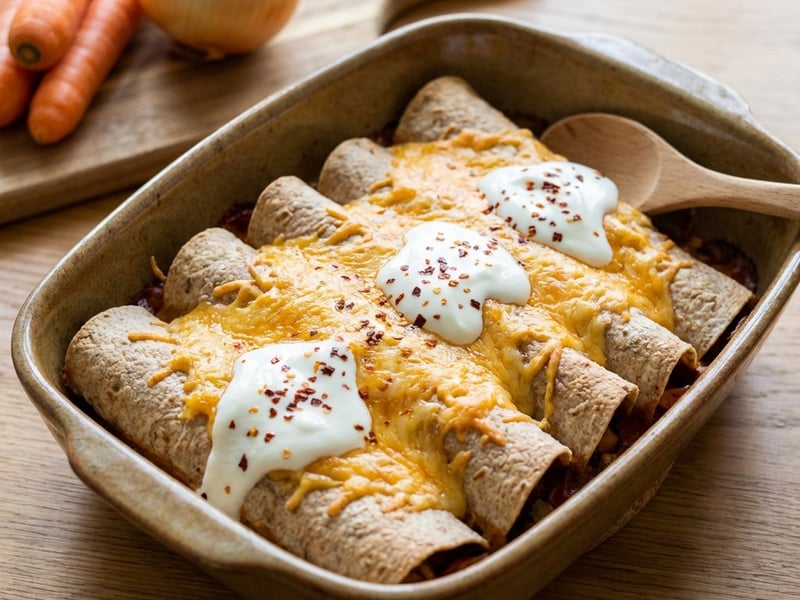 Vegetarian Enchiladas with Beans and Cheddar