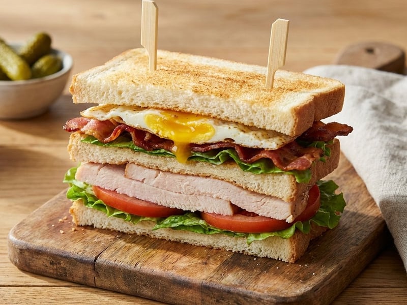 Club Sandwich cu curcan și ou