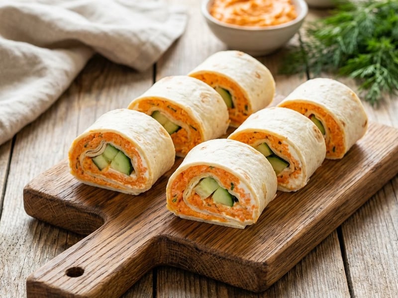 Rulouri de tortilla cu pastă de morcovi