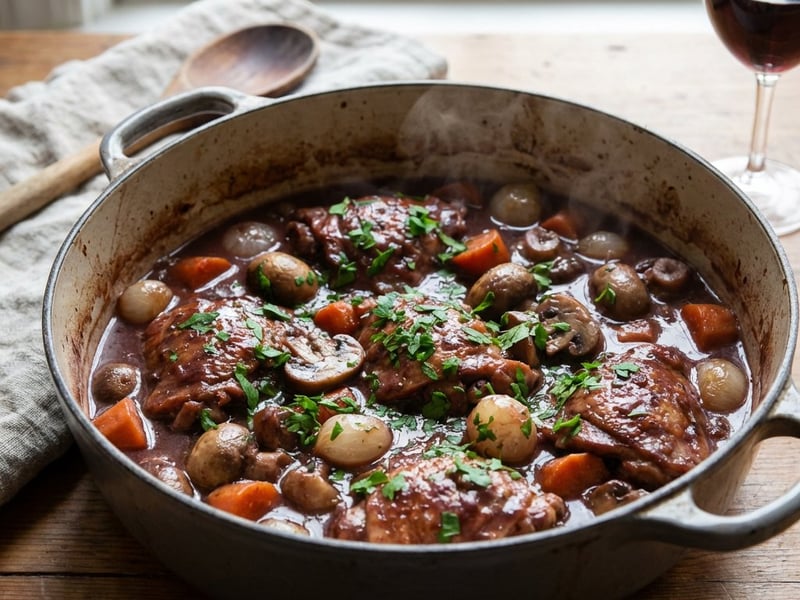 Pui cu vin (Coq au Vin) Sezamo