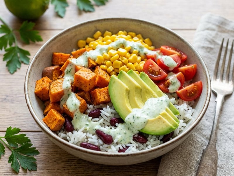 Mexican Bowl with Rice and Sweet Potatoes