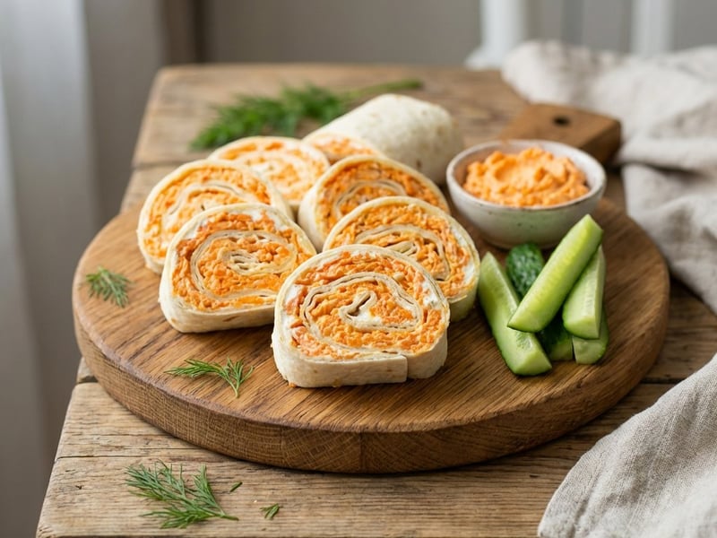 Rulouri de tortilla cu pastă de morcovi