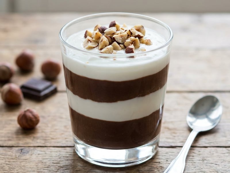 Creamy dessert with hazelnuts and chocolate