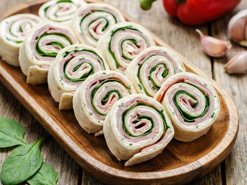 Tortilla rolls with ham and cream cheese