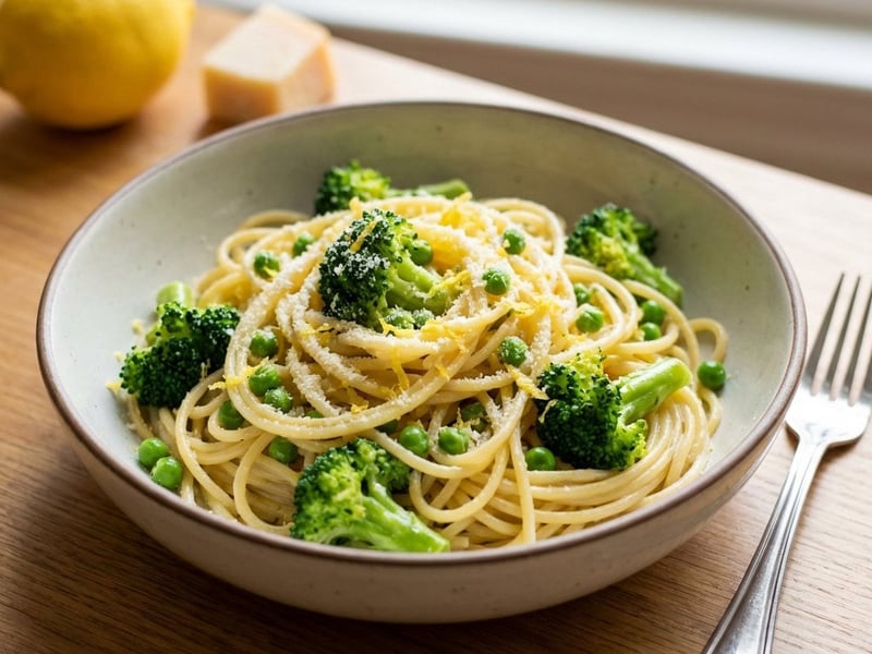 Spaghete cu mazăre și broccoli