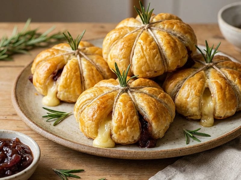 Puff Pastry Pumpkins filled with Camembert and Red Onion Chutney