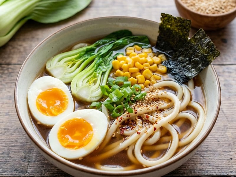 Supă Udon cu vită și ou moale