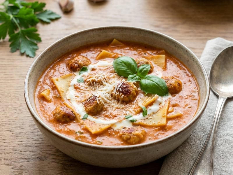 Supă Lasagna cu chifteluțe de vită