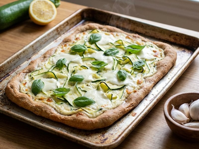 Sheet Pan Pizza with Zucchini and Mozzarella
