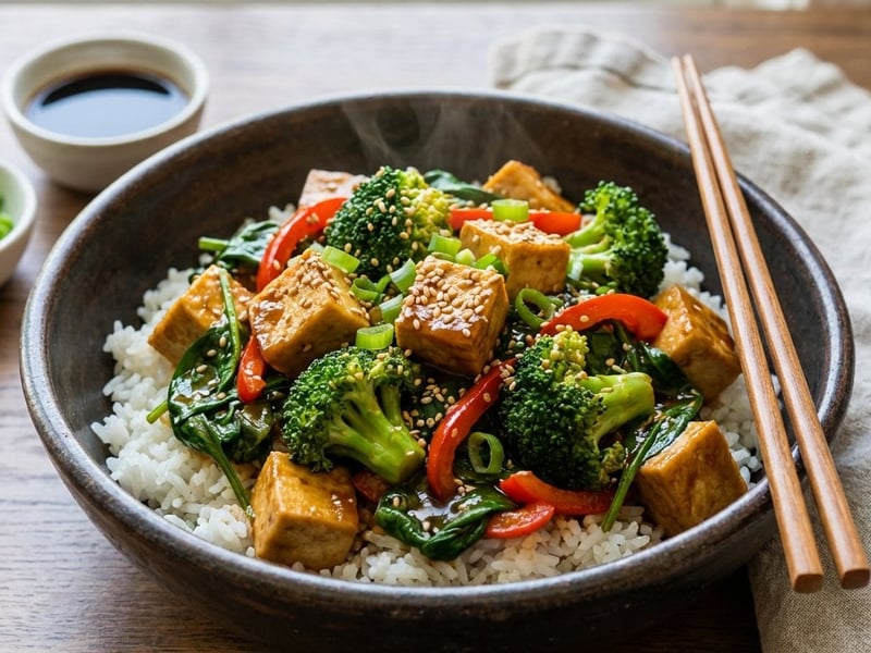 Tofu and Broccoli Stir Fry served with Jasmine Rice